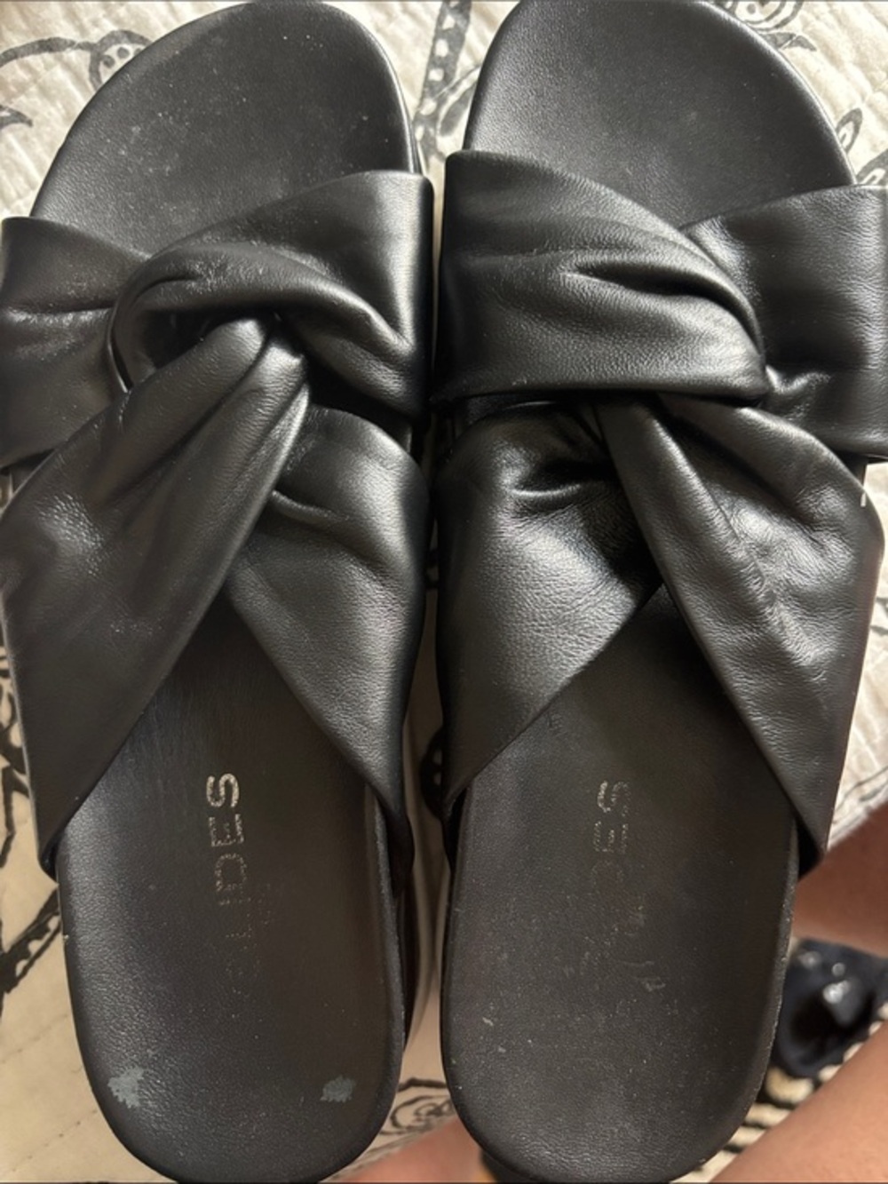 J Slides Black leather Knot Sandals size 7